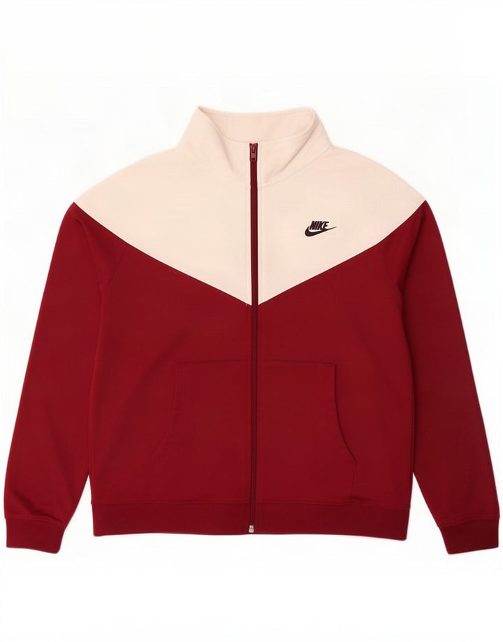 Nike Mens Tracksuit Top Jacket Large Maroon Colourblock Polyester