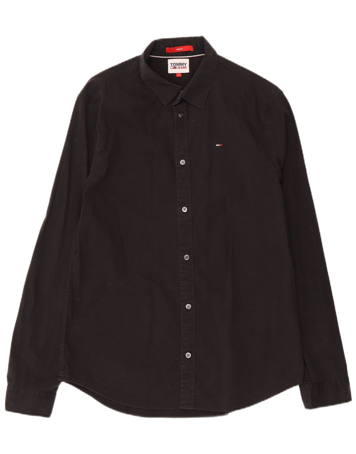 Tommy Hilfiger Mens Slim Fit Shirt Large Black Cotton