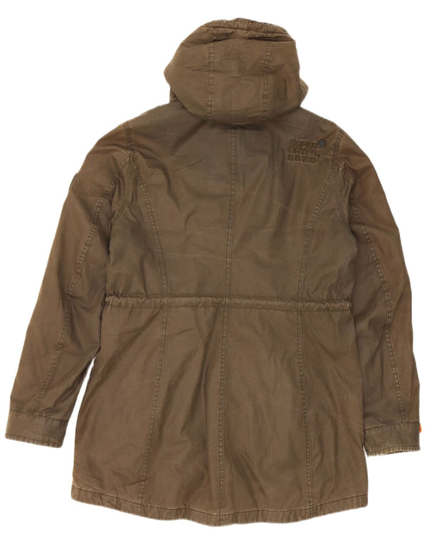Superdry Mens Hooded Parka Jacket UK 40 Large Khaki Polyester