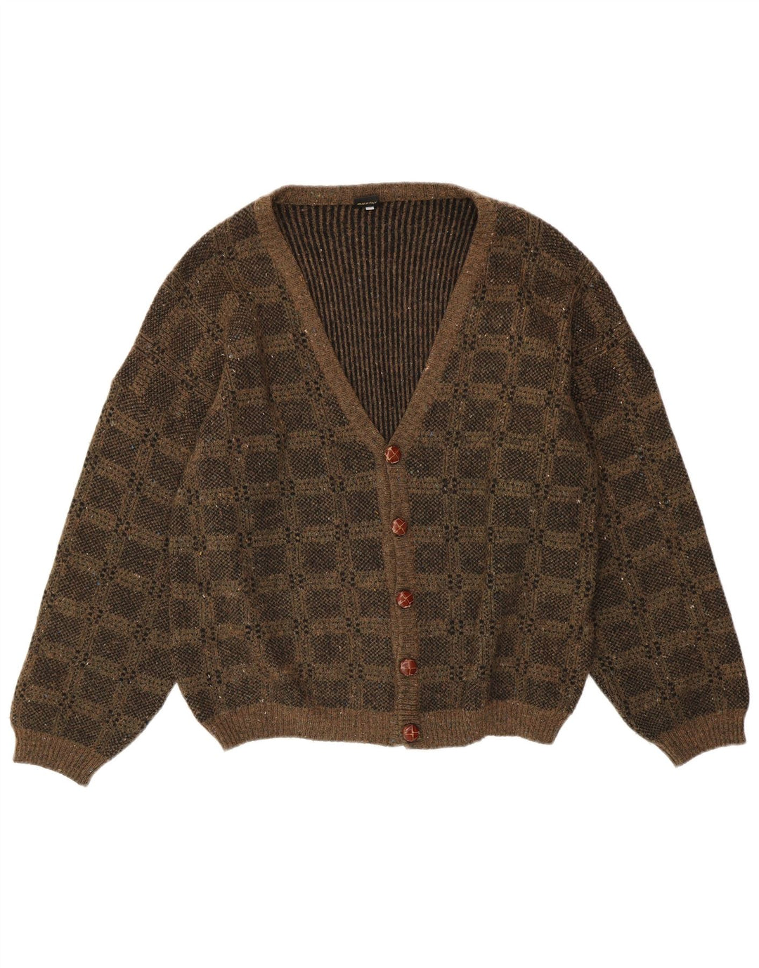 Viky Tricot Mens Cardigan Sweater IT 52 Large Brown Geometric