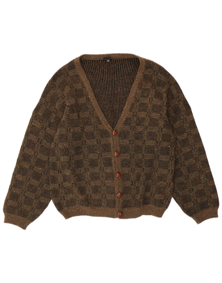 Viky Tricot Mens Cardigan Sweater IT 52 Large Brown Geometric