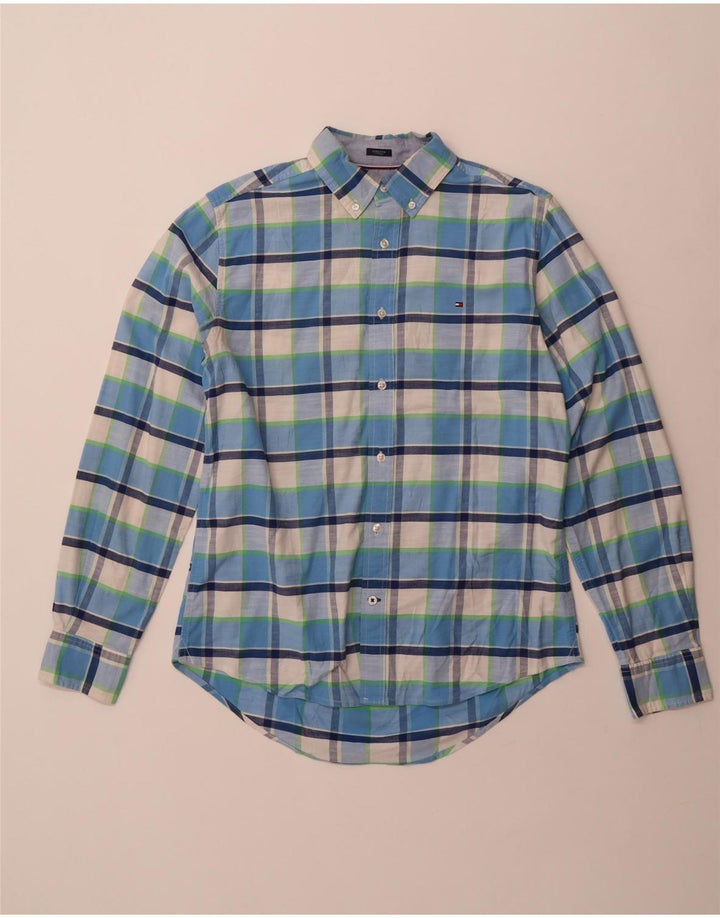 Tommy Hilfiger Mens Stretch Shirt Small Blue Check Cotton