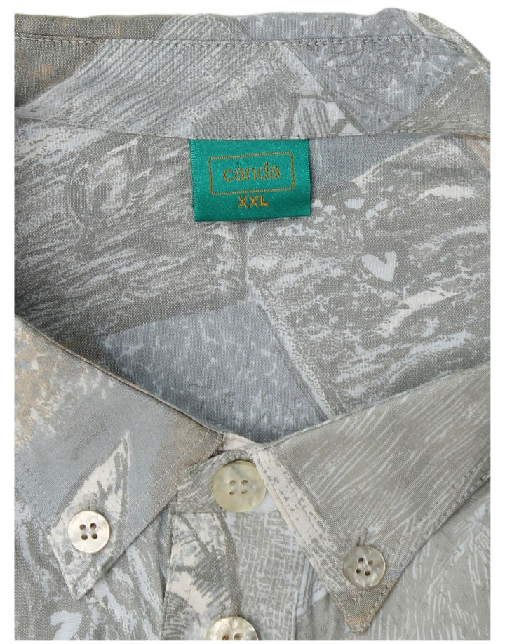 CANDA Mens Abstract Pattern Short Sleeve Pullover Shirt 2XL Blue Viscose