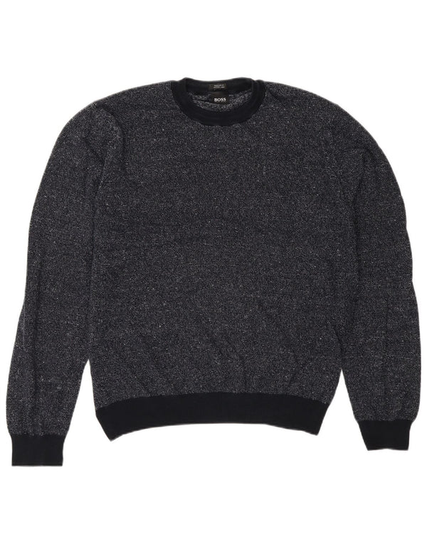 Hugo Boss Mens Loose Fit Crew Neck Jumper Sweater Small Navy Blue Flecked