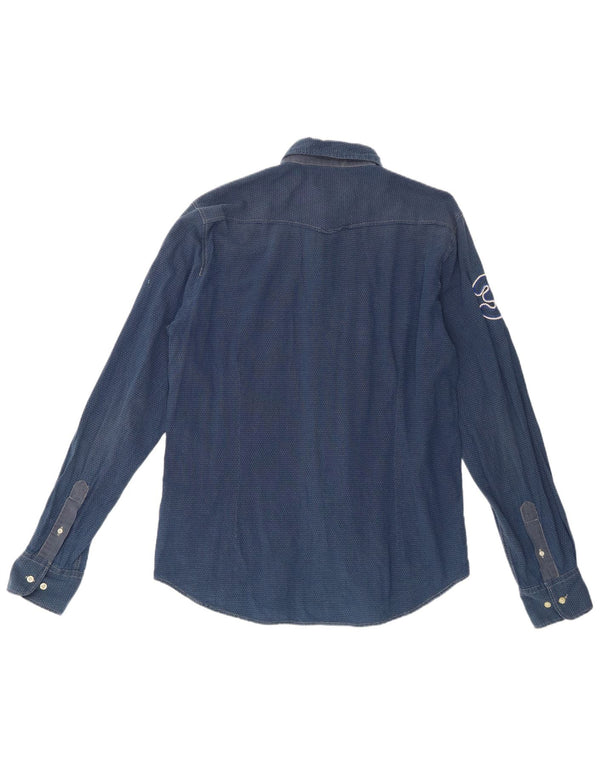 La Martina Mens Graphic Shirt Large Blue Spotted Cotton