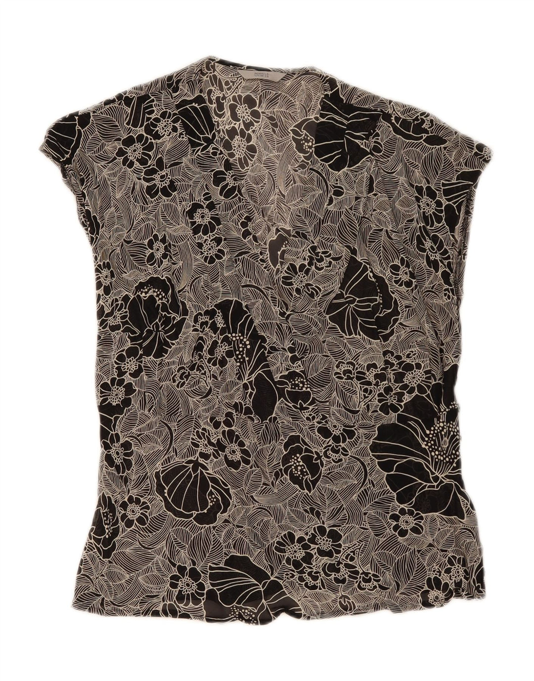 Marks & Spencer Womens Blouse Top UK 16 Large Black Floral