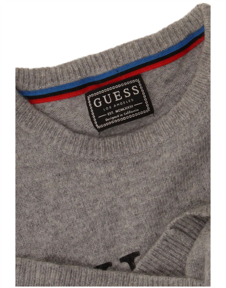 Guess Mens Graphic Crew Neck Jumper Sweater Small Grey