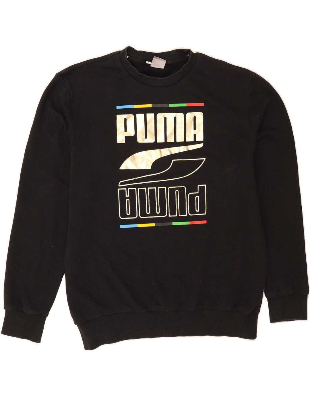 PUMA Mens Graphic Sweatshirt Jumper Large Black Cotton Vintage Puma and Second-Hand Puma from Messina Hembry 
