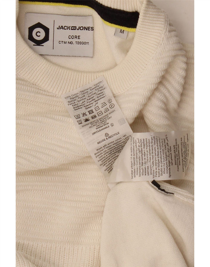 JACK & JONES Mens Core Crew Neck Jumper Sweater Medium Off White Cotton