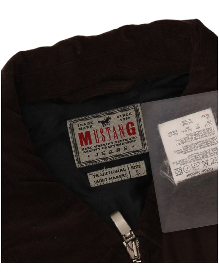 MUSTANG Mens Corduroy Shirt Large Brown Cotton