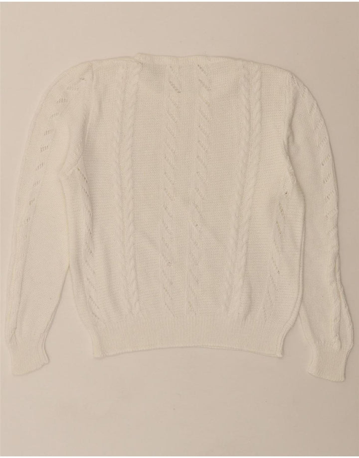 VINTAGE Womens Crew Neck Jumper Sweater UK 14 Medium White Vintage Vintage and Second-Hand Vintage from Messina Hembry 