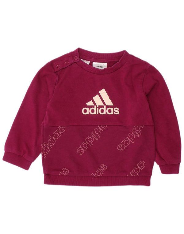 ADIDAS Baby Girls Graphic Sweatshirt Jumper 9-12 Months Burgundy Cotton