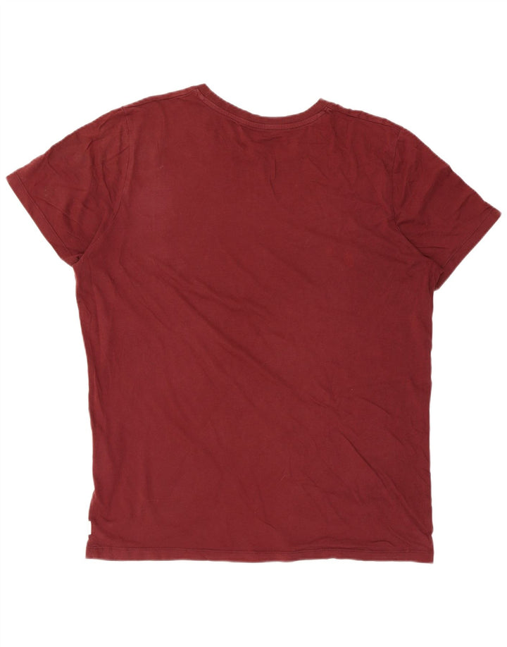 JACK & JONES Mens T-Shirt Top Large Maroon Cotton