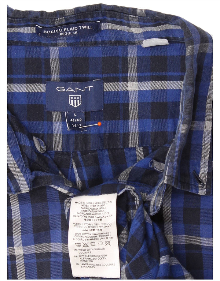 Gant Mens Regular Fit Shirt Size 41/42 16 1/2 Large Blue Check Cotton