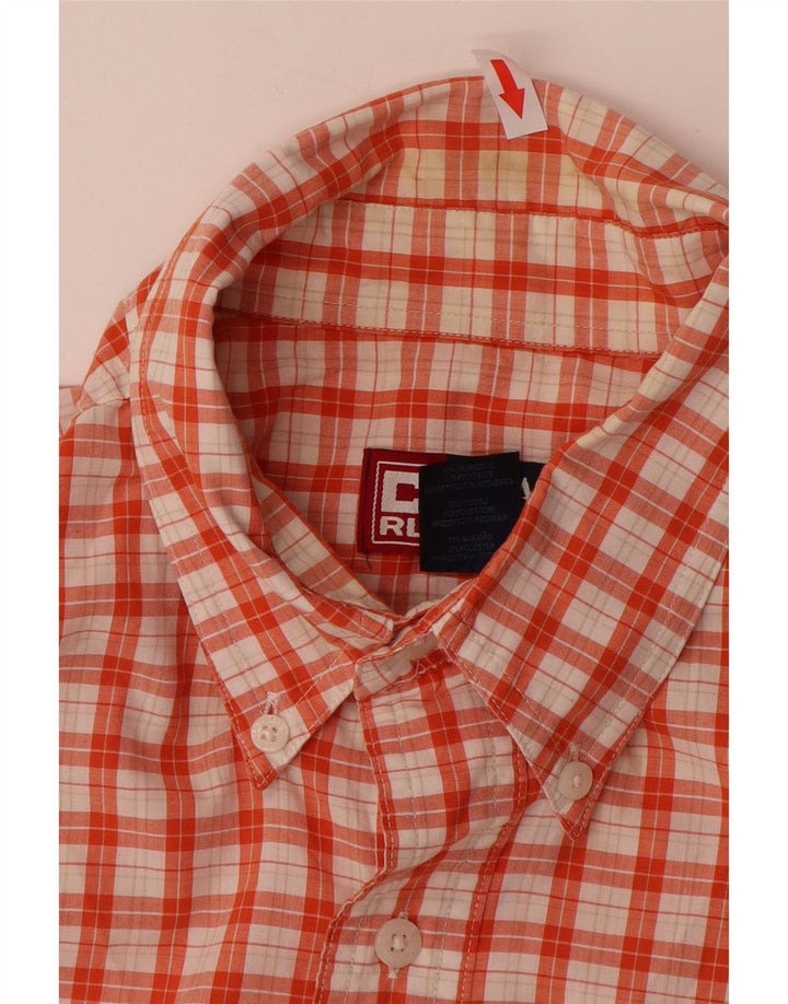 CHAPS RALPH LAUREN Mens Short Sleeve Shirt Medium Orange Check Cotton