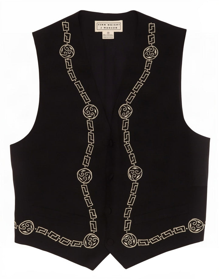 Fenn Wright Manson Womens Waistcoat UK 10 Small Black Geometric Silk