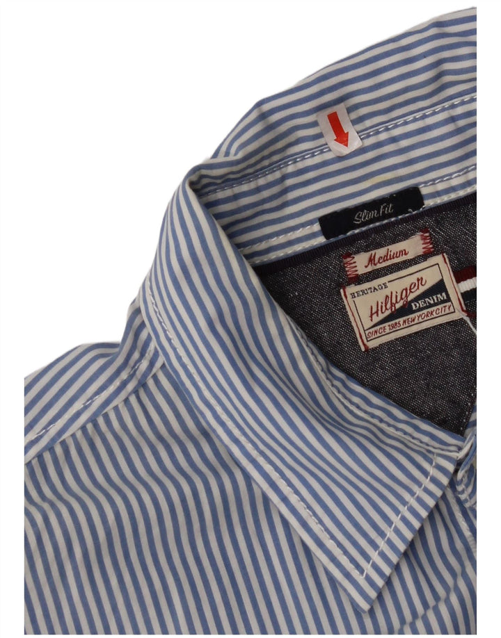 TOMMY HILFIGER Mens Slim Fit Shirt Medium Blue Striped Cotton