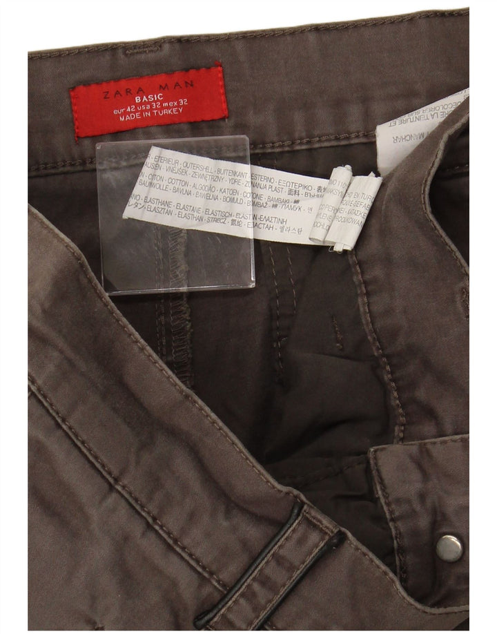 ZARA Mens Slim Chino Trousers EU 42 Large W32 L33 Brown Cotton