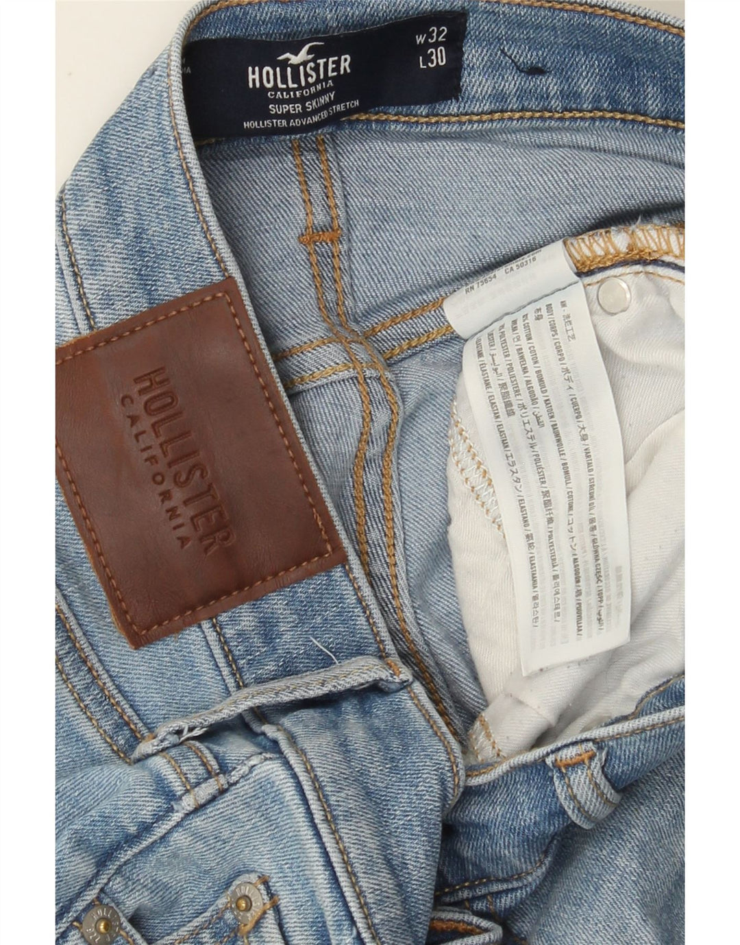 HOLLISTER Mens Super Skinny Jeans W32 L30 Blue Cotton