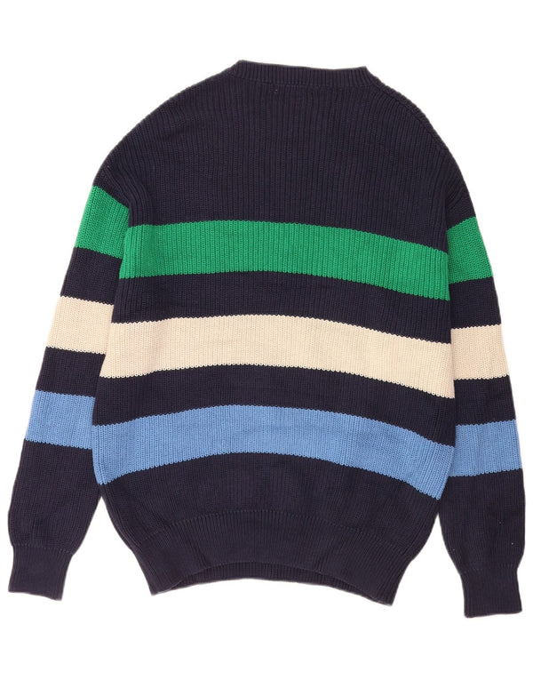 Zara Mens Crew Neck Jumper Sweater Medium Navy Blue Striped Cotton