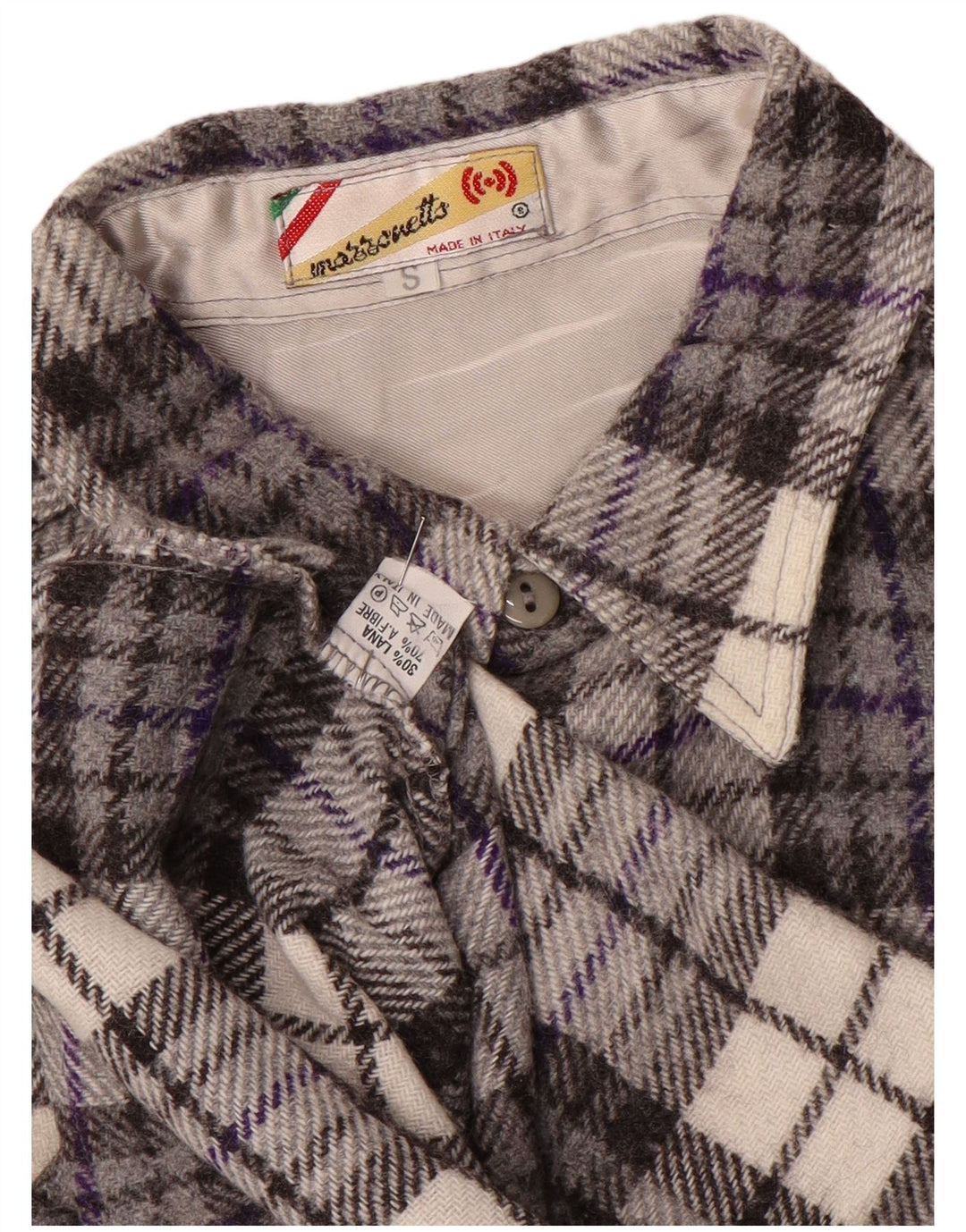 MAZZONETTO Mens Flannel Shirt Small Grey Check Wool