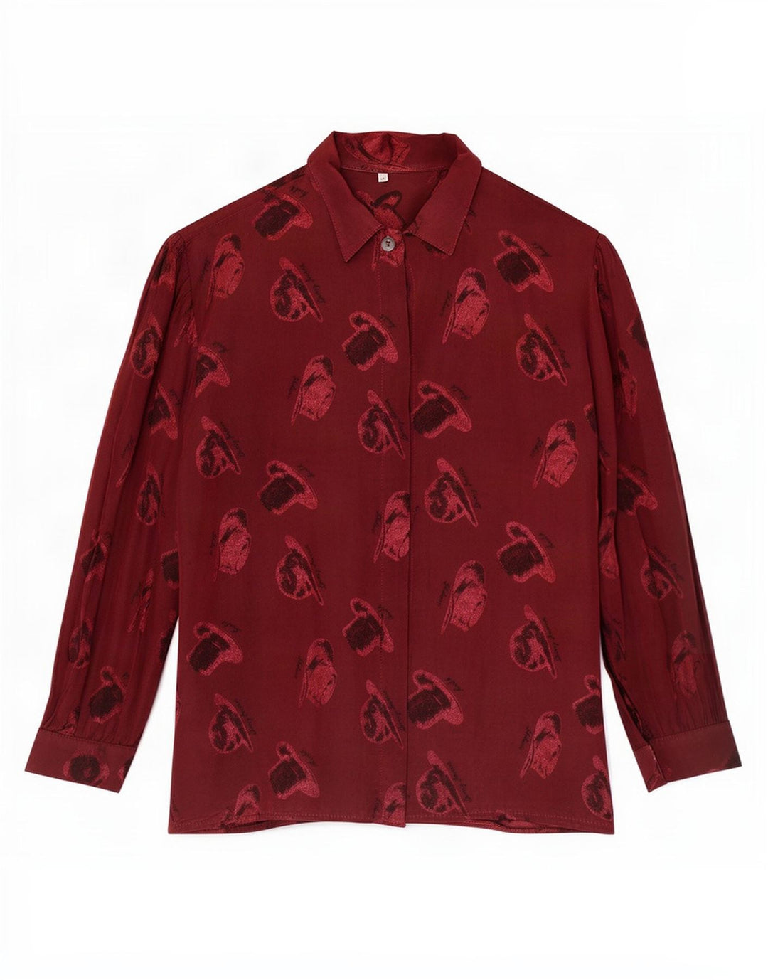 Vintage Womens Abstract Pattern Shirt Blouse UK 14 Medium Burgundy Viscose