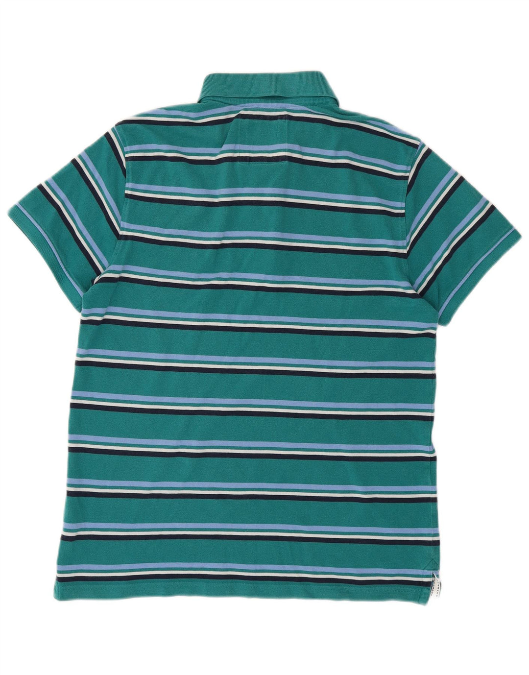 CREW CLOTHING Mens Polo Shirt Medium Green Striped Cotton