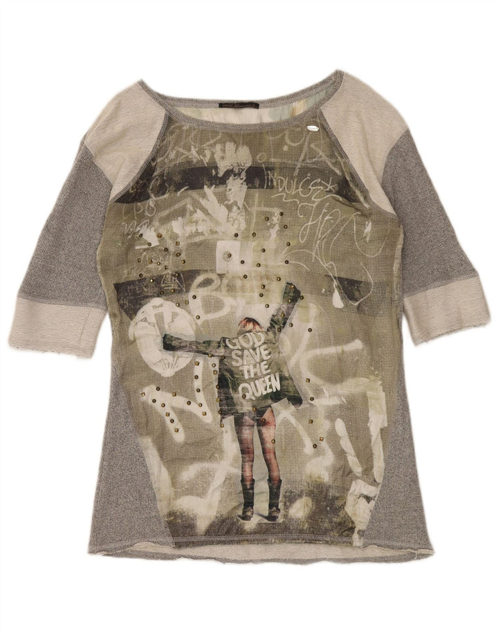 Gaudi Womens Graphic Blouse Top UK 18 XL Grey Colourblock Polyester