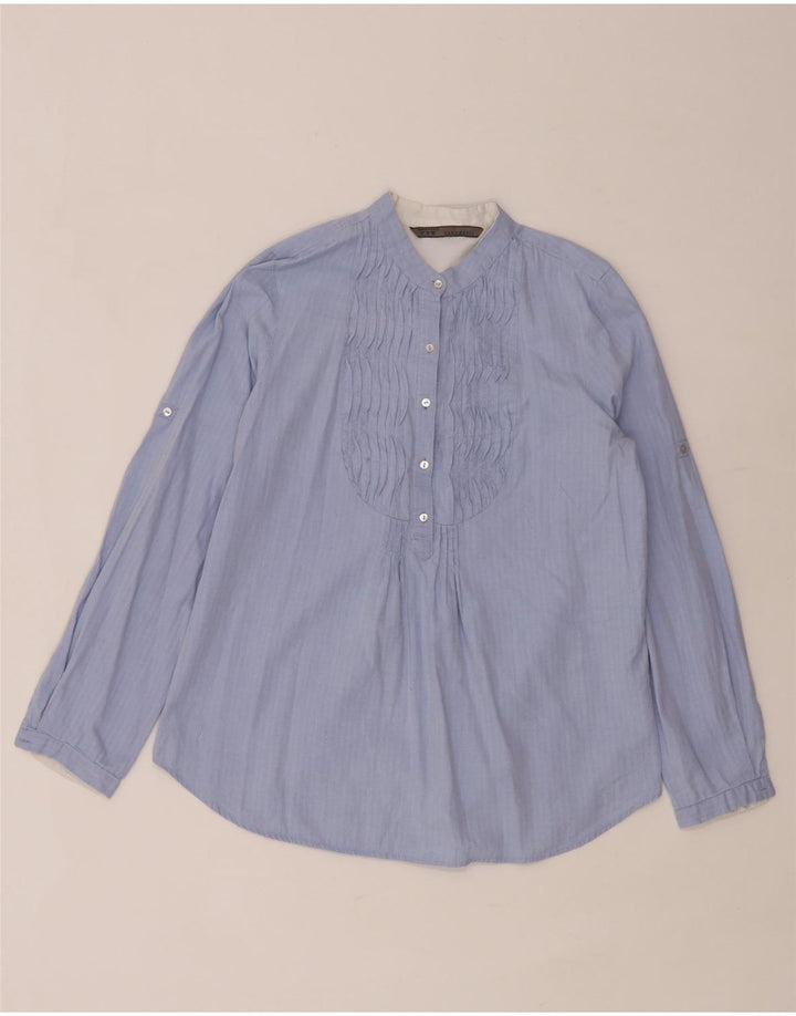 Zara Womens Pullover Shirt UK 10 Small Blue Herringbone Cotton