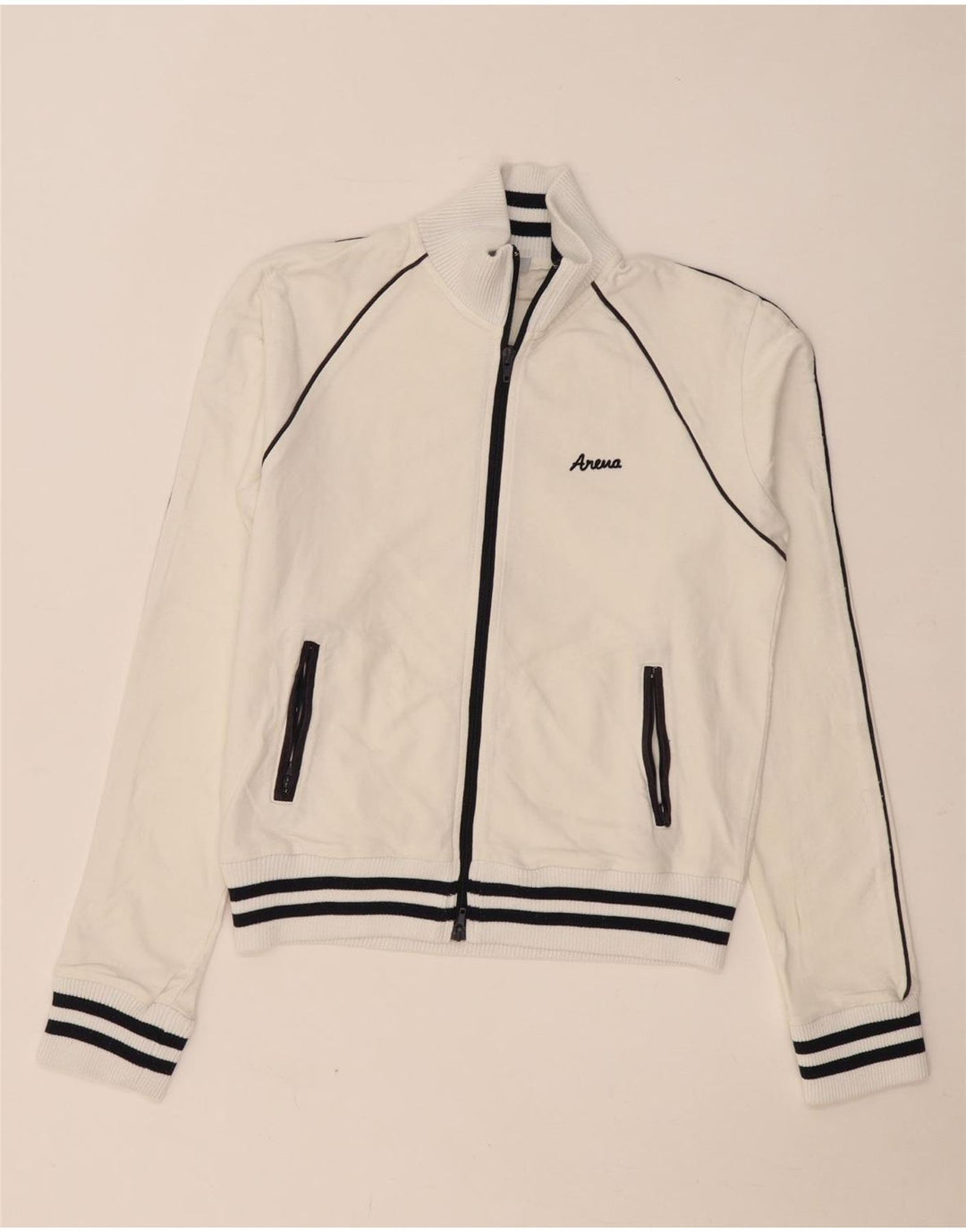 Arena Womens Tracksuit Top Jacket UK 10 Small White Cotton