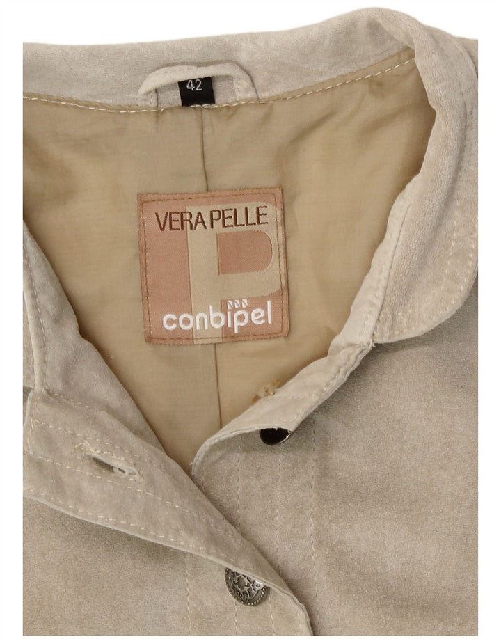 Conbipel Womens Suede Jacket IT 42 Medium Beige Leather