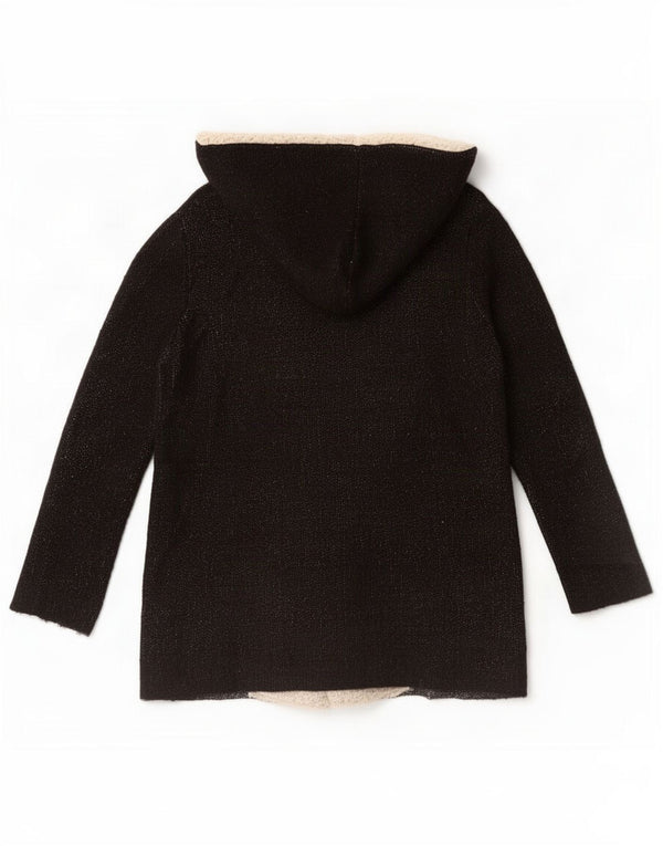 Zara Womens Hooded Open Cardigan Sweater UK 14 Medium Black Flecked Acrylic