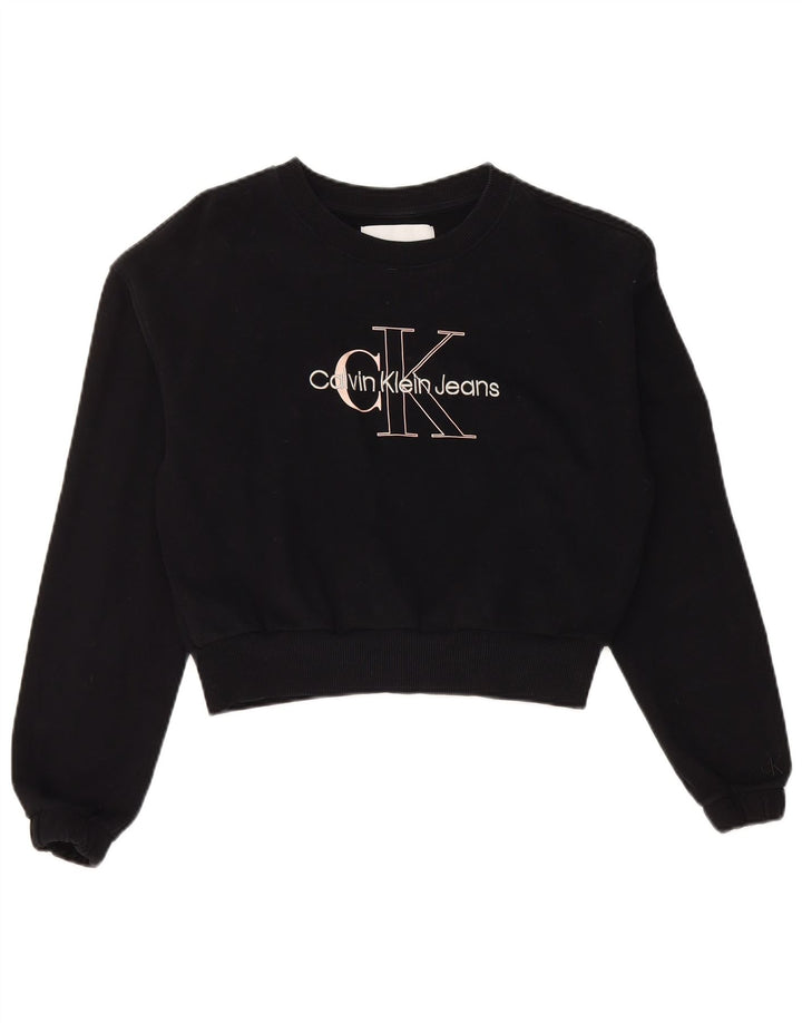 CALVIN KLEIN JEANS Womens Crop Sweatshirt Jumper UK 10 Small Black