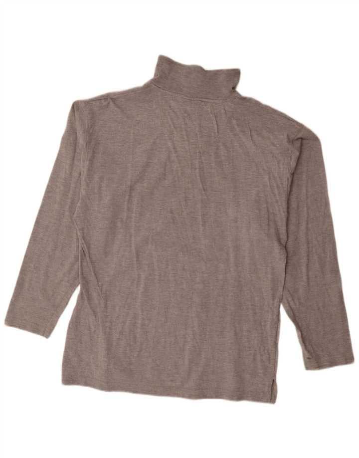 Champion Mens Zip Neck Top Long Sleeve Large Grey Cotton