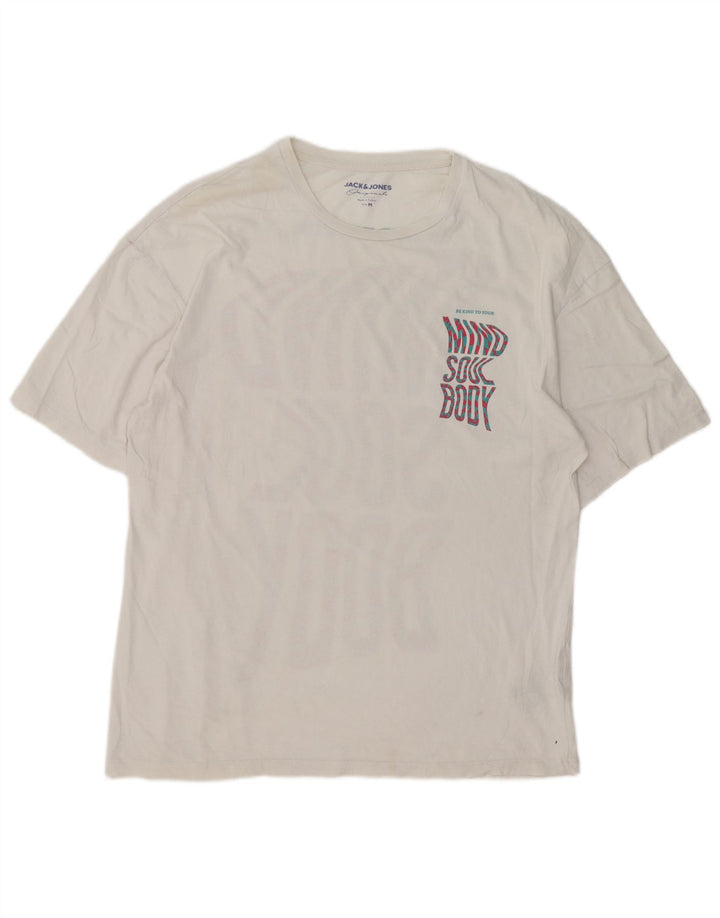 Jack & Jones Mens Graphic T-Shirt Top Medium White Cotton