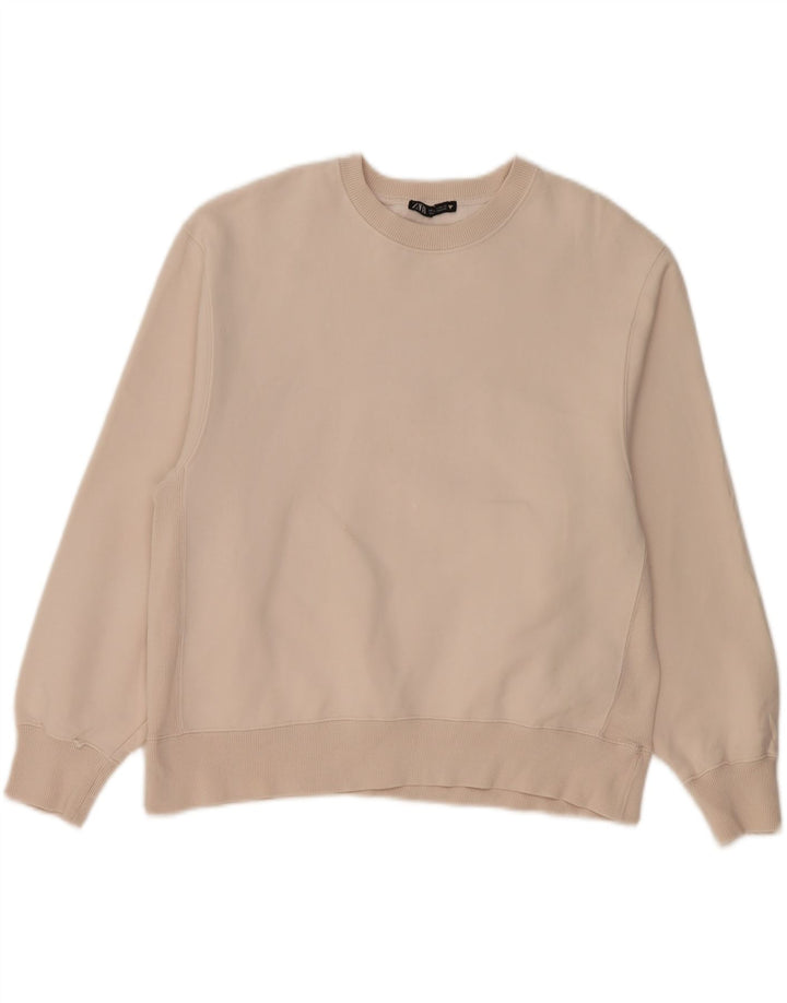 ZARA Womens Oversized Sweatshirt Jumper UK 14 Medium Beige Cotton