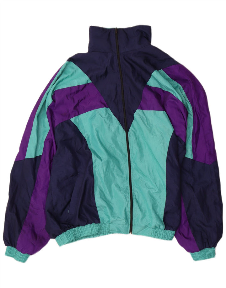 Vintage Mens Tracksuit Top Jacket Large Multicoloured Colourblock Polyamide