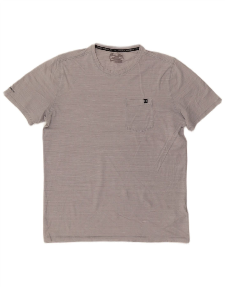 UNDER ARMOUR Mens Heat Gear T-Shirt Top Medium Grey Pinstripe Cotton