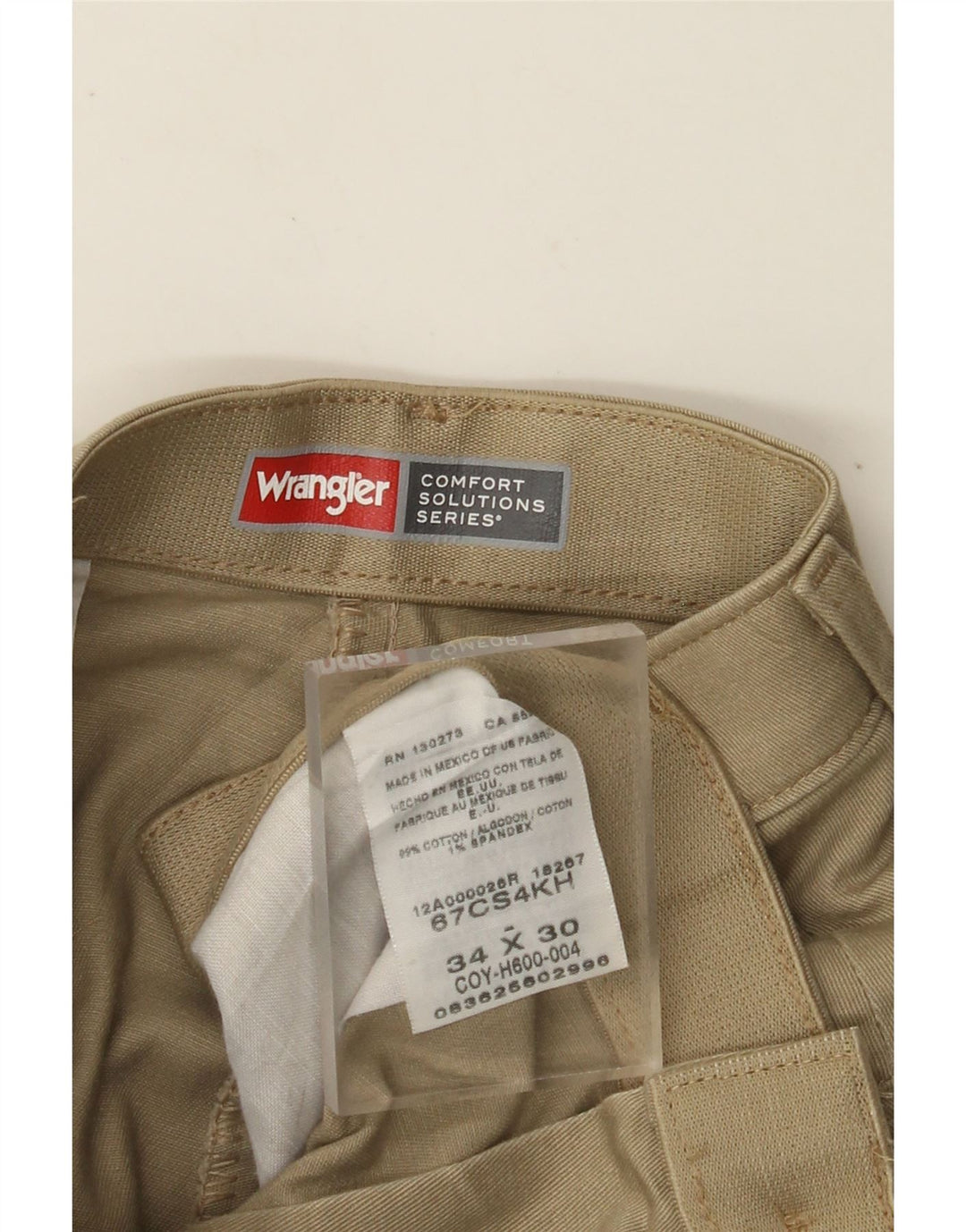 WRANGLER Mens Comfort Fit Straight Chino Trousers W34 L30 Beige Cotton