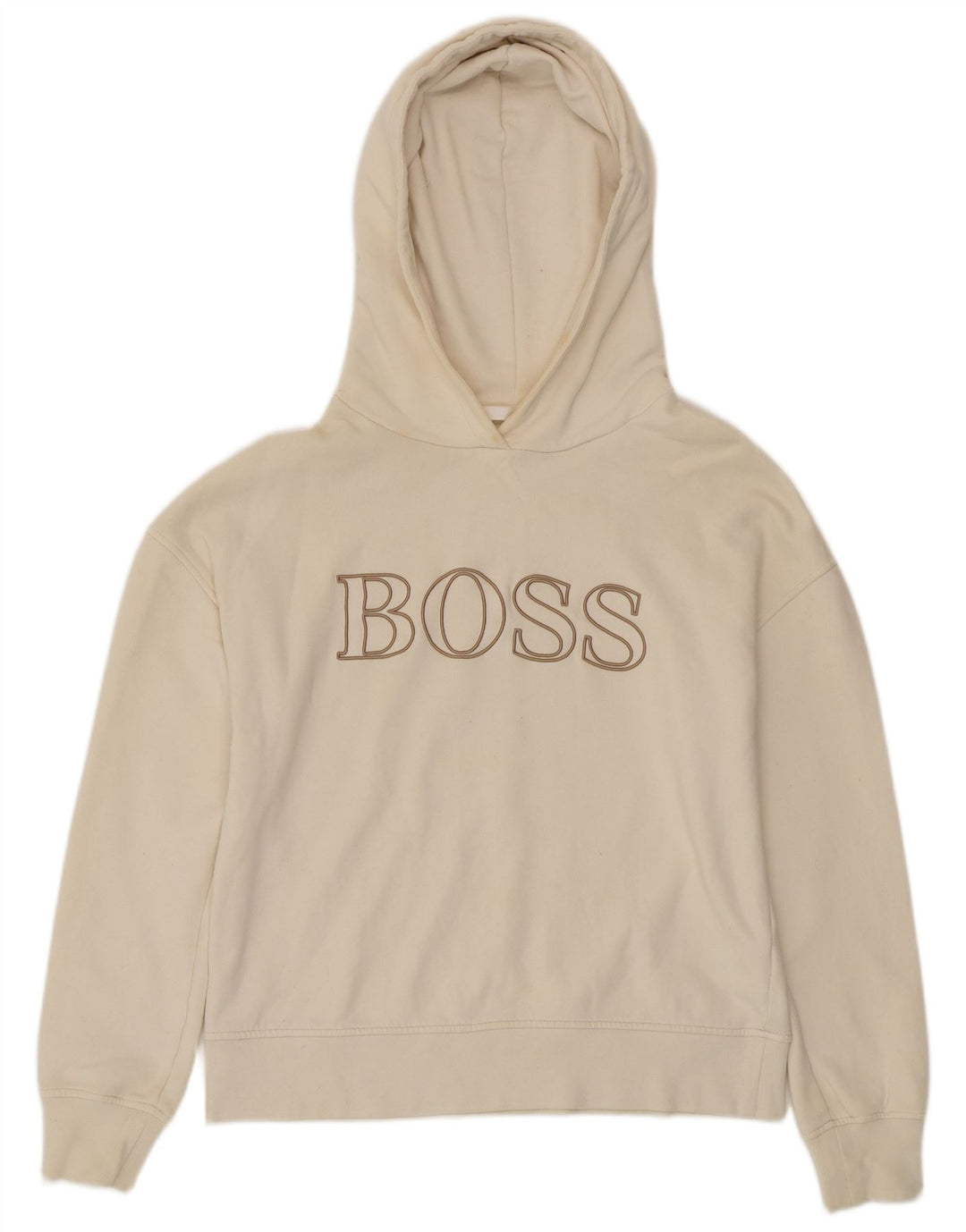 HUGO BOSS Womens Graphic Oversized Hoodie Jumper UK 10 Small Off White