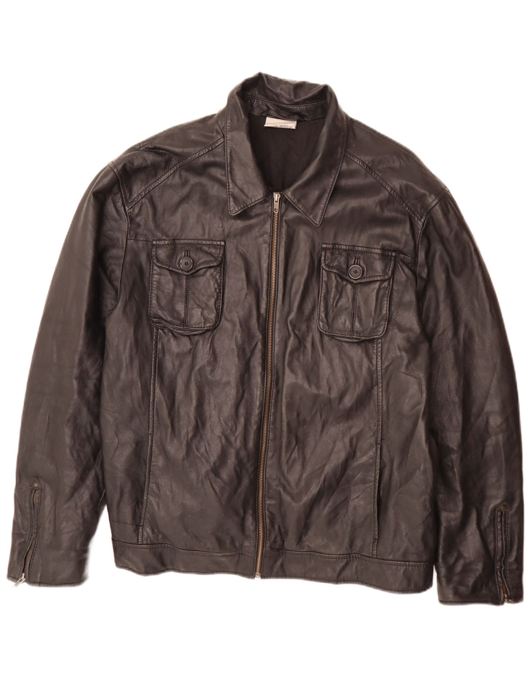 In Extenso Mens Leather Jacket UK 44 2XL Black
