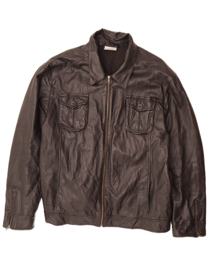In Extenso Mens Leather Jacket UK 44 2XL Black