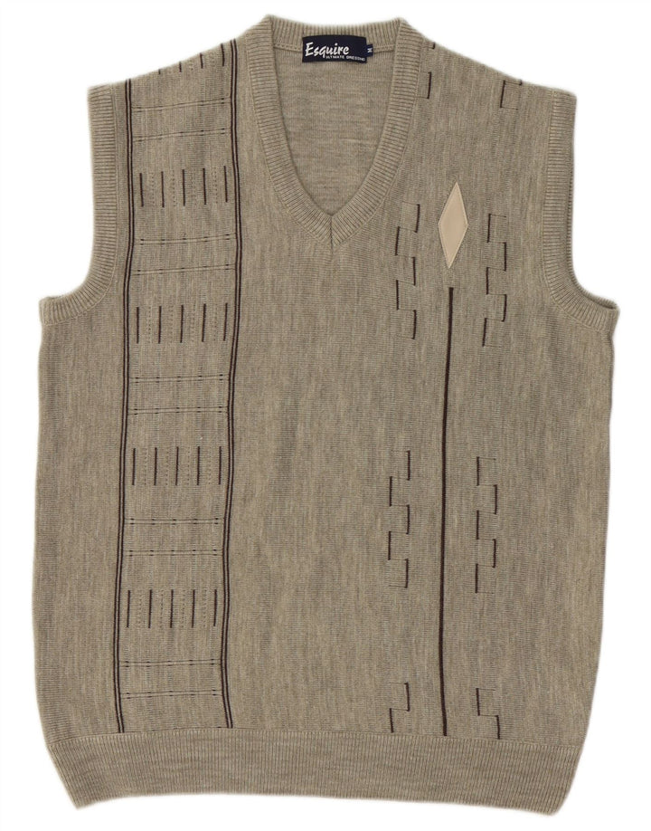 Vintage Mens Vest Tank Top Medium Grey Geometric