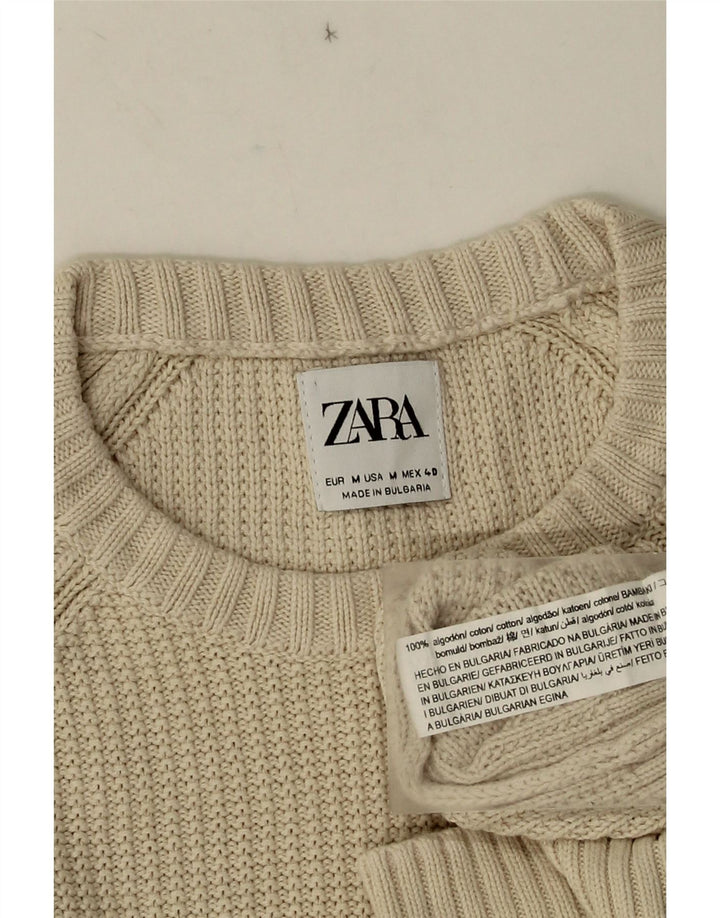 Zara Mens Crew Neck Jumper Sweater Medium Beige Cotton