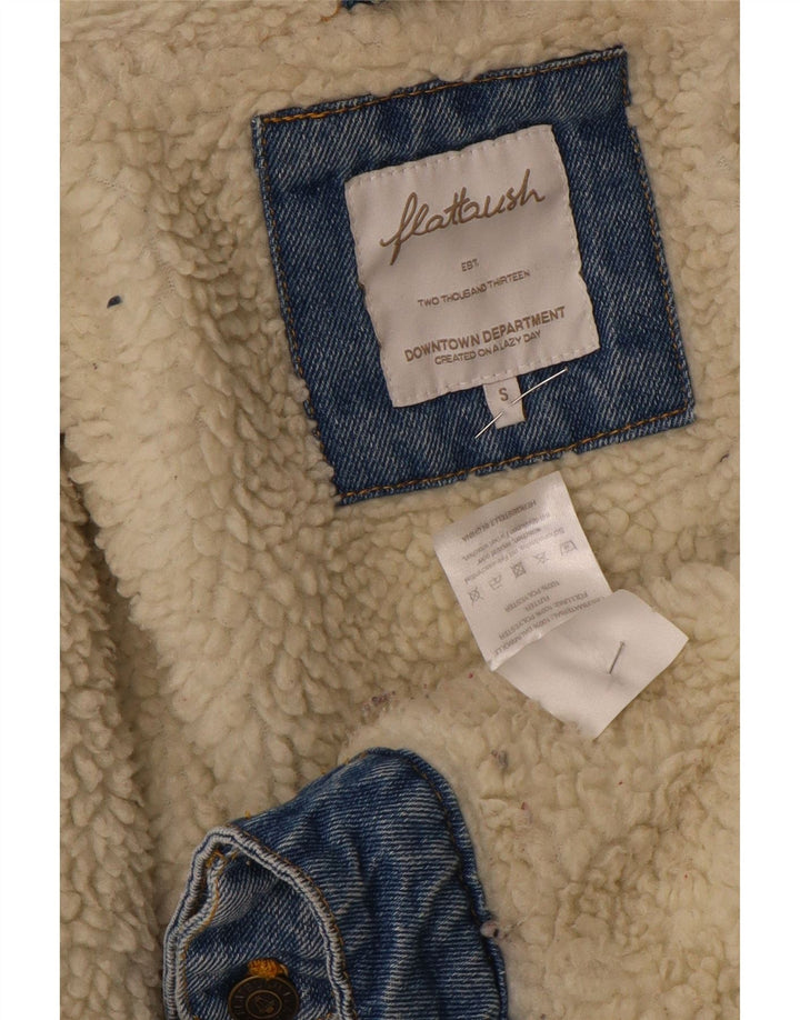 Flatbush Womens Oversized Sherpa Denim Jacket UK 10 Small Blue Polyester