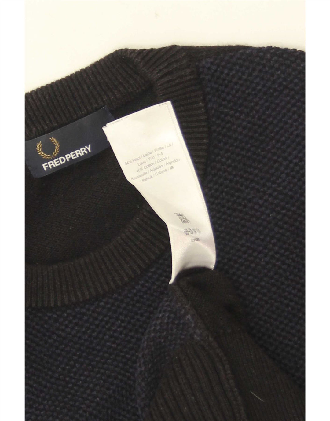 Fred Perry Mens Crew Neck Jumper Sweater Large Navy Blue Colourblock Wool