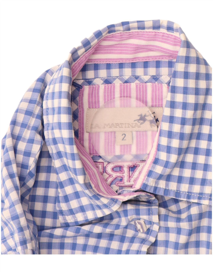 La Martina Womens Graphic Shirt UK 12 Medium Blue Gingham