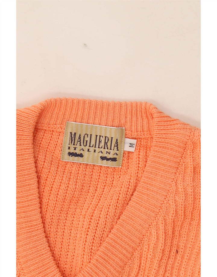 MAGLIERIA Mens V-Neck Jumper Sweater Medium Orange Vintage Maglieria and Second-Hand Maglieria from Messina Hembry 