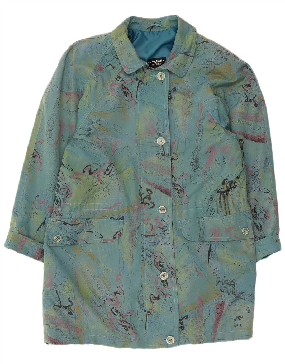 VALMELINE Womens Oversized Overcoat EU 36 Small Blue Colourblock