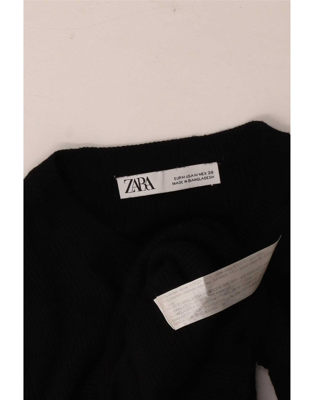 Zara Womens Crop Top Long Sleeve UK 12 Medium Black Viscose